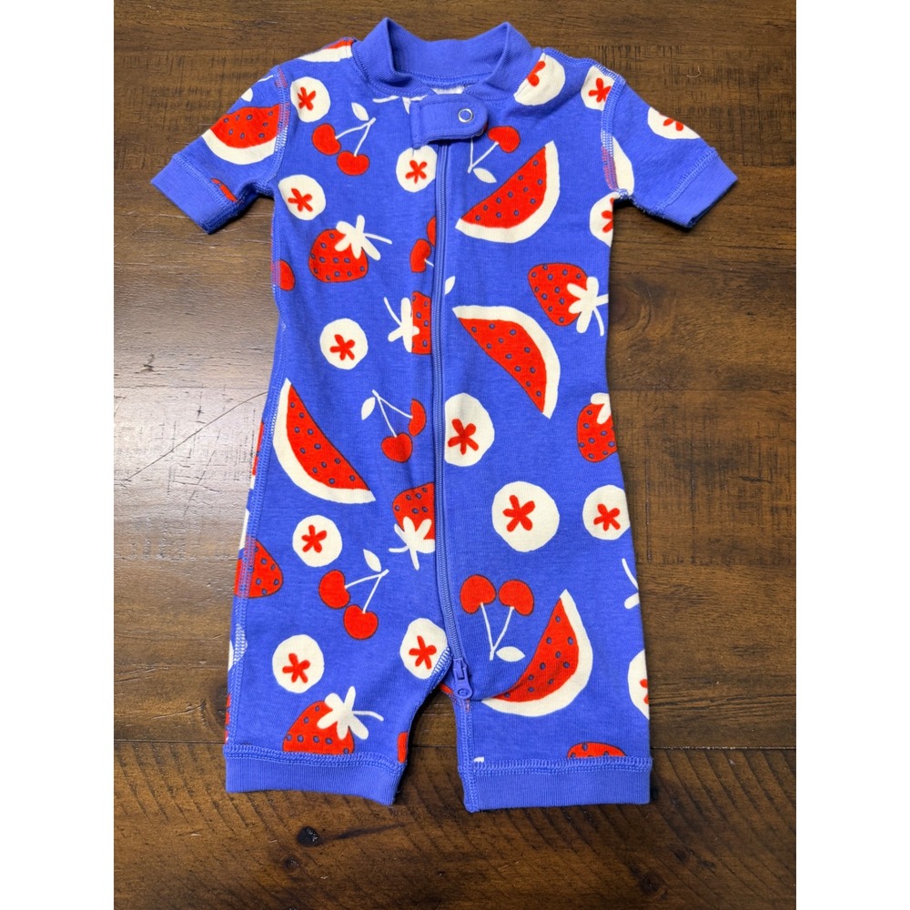 Hanna Andersson Blue Fruit Print Organic Cotton Short Sleeve Romper 6-12 Months
